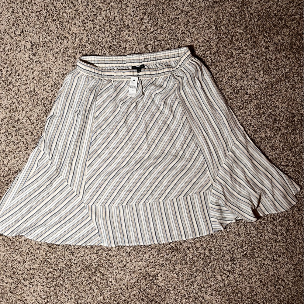 Lane Bryant Striped Linen Blend Midi Skirt Blue Tan White Elastic Waist 18/20